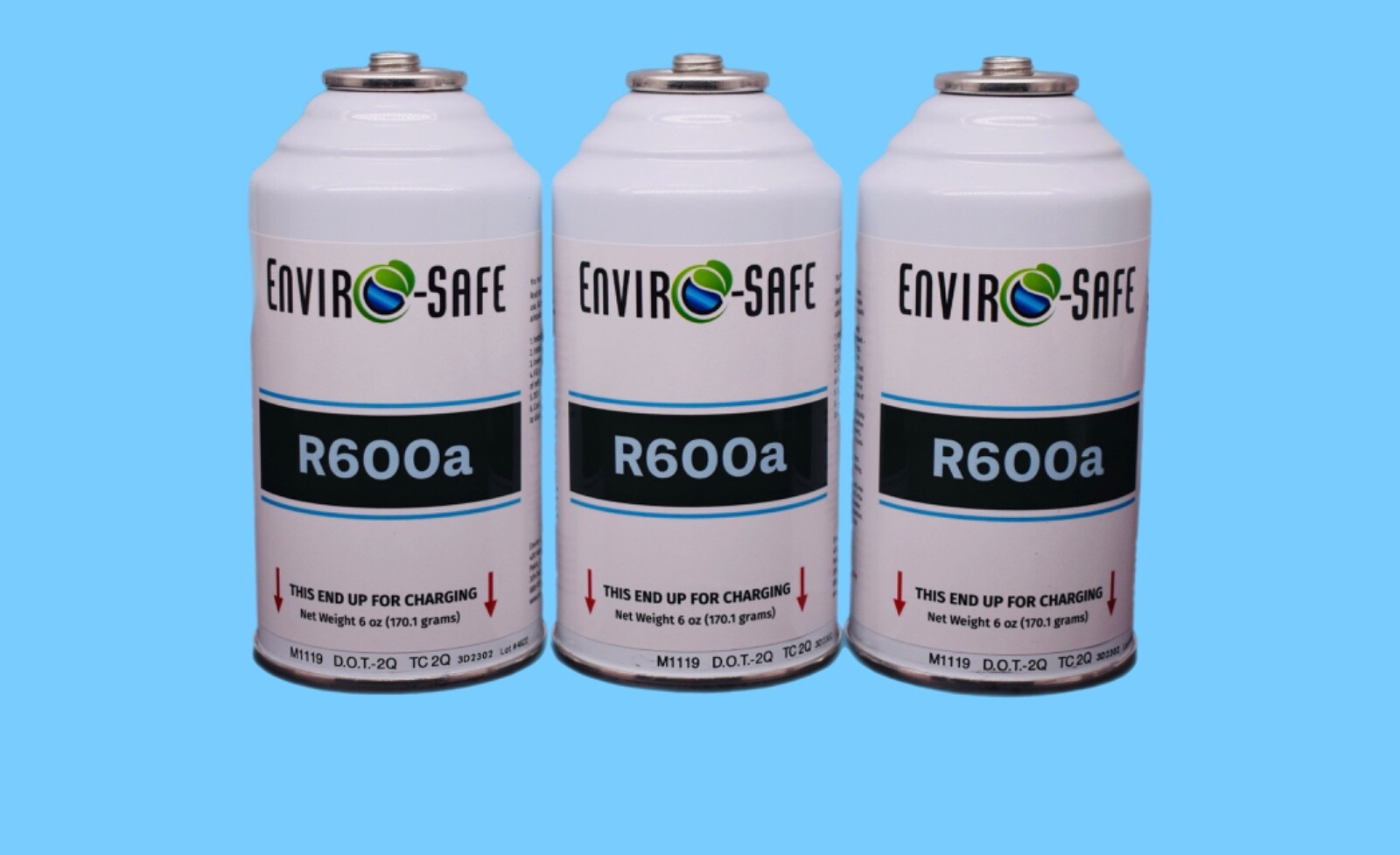 Enviro-Safe R600a Refrigerant | Inverted Piercing | 6 oz | 3 Cans + Brass Gauge