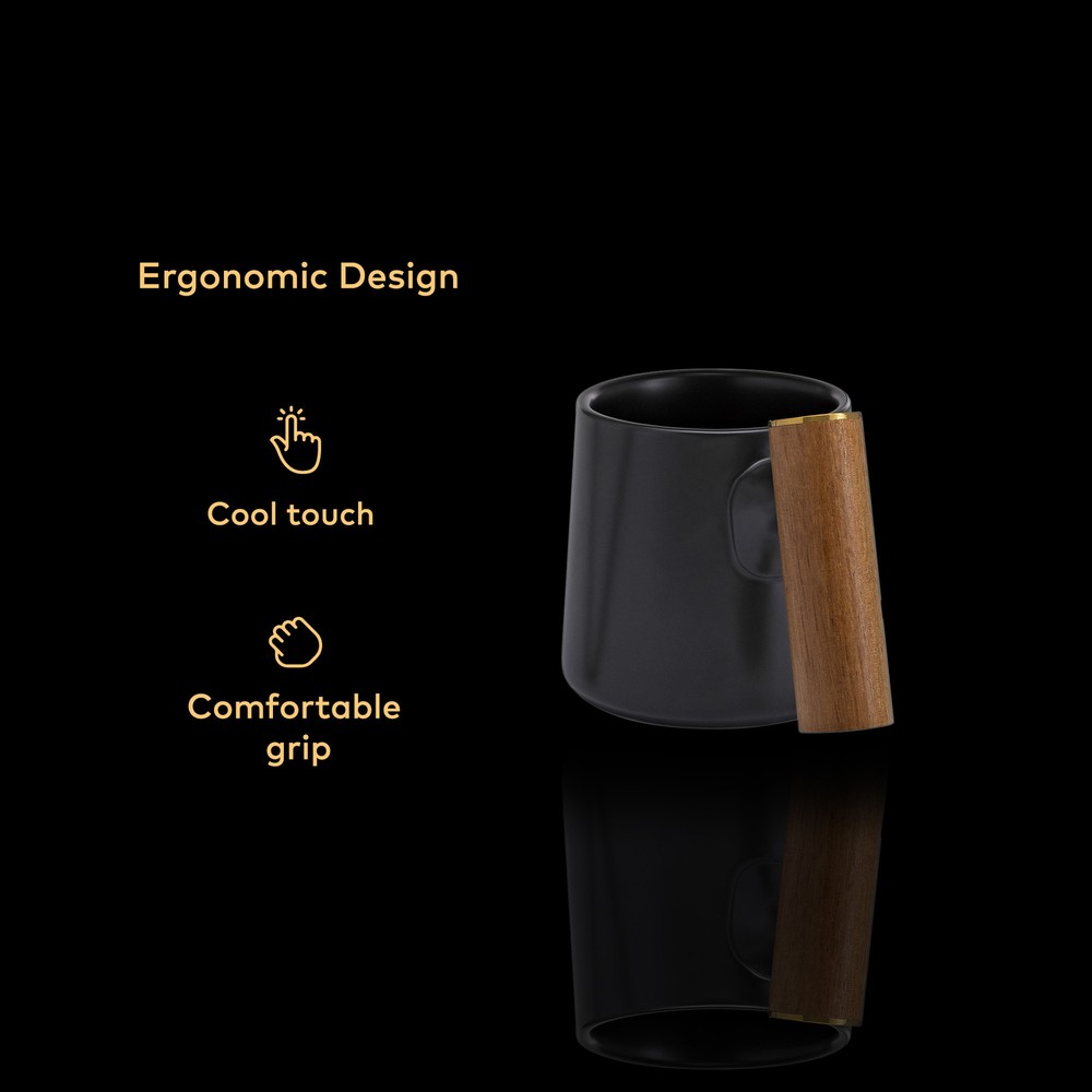 ChefWave Artisan Series Ceramic Coffee Mug with Bamboo Handle (Black)