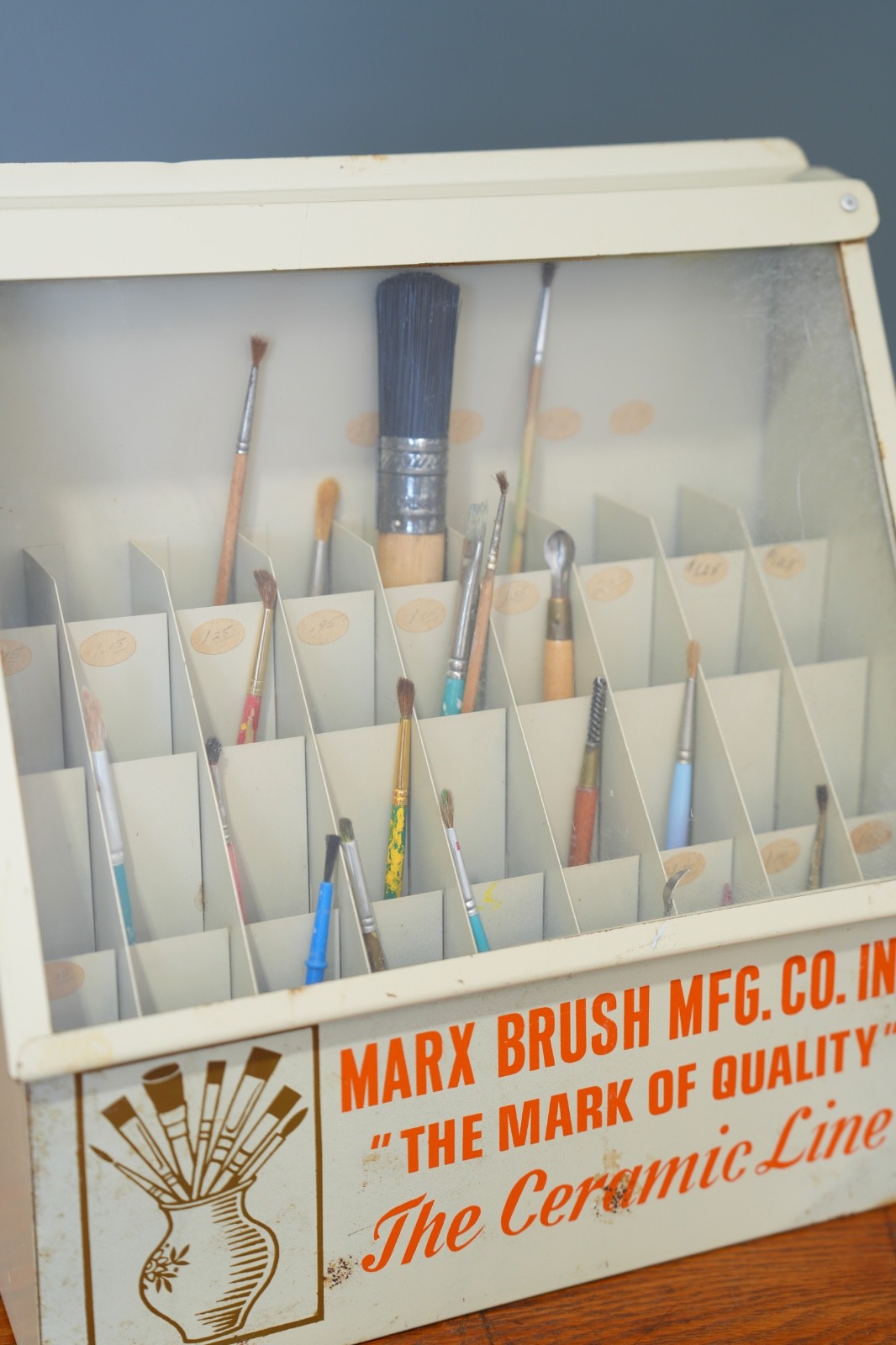 Vintage Marx Paint Brush Store Counter Display Case Antique Metal Cabinet