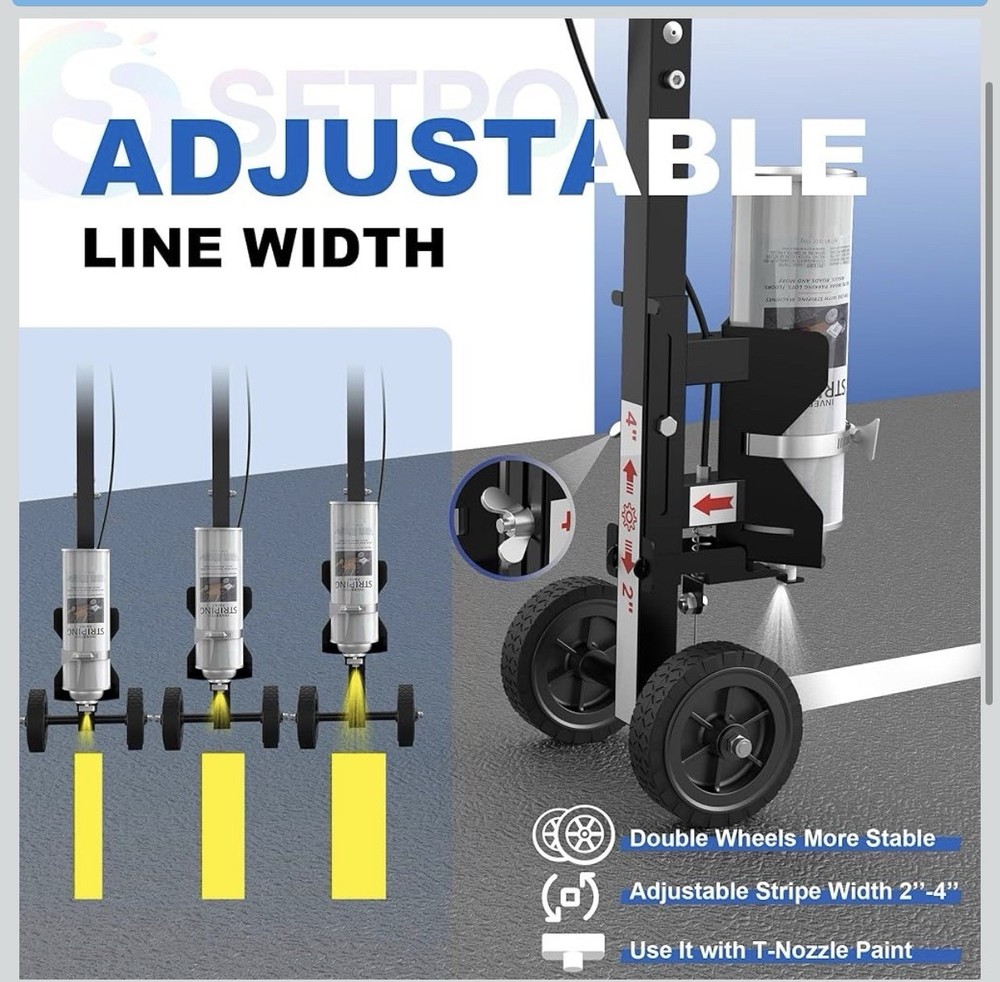 Wheeled Line Striper Cart, Adjustable Stripe Width, Double Wheels, Gloves