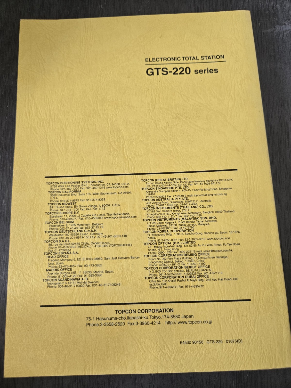 TOPCON INSTRUCTION MANUAL ELECTRONIC TOTAL STATION, GTS-220 SERIES