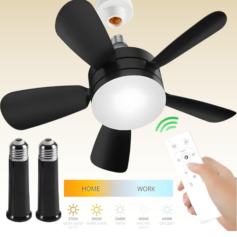 Socket Fan Light with Remote and 2 Socket Extenders, Socket Ceiling Fan Light...