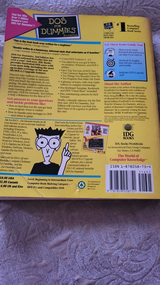 DOS for Dummies 2nd Edition Computer Book Reference Guide Dan Gookin