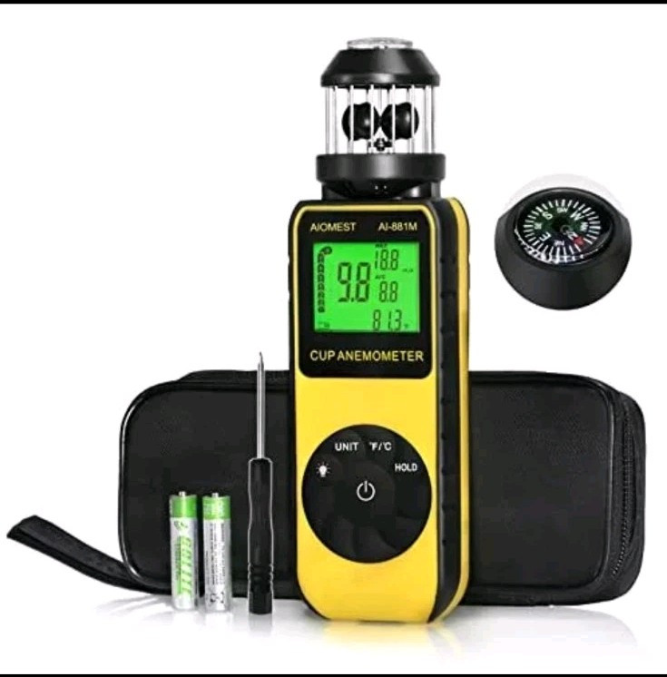 Handheld Wind Cup Anemometer with Direction, Digital Wind Speed Meter Gauge