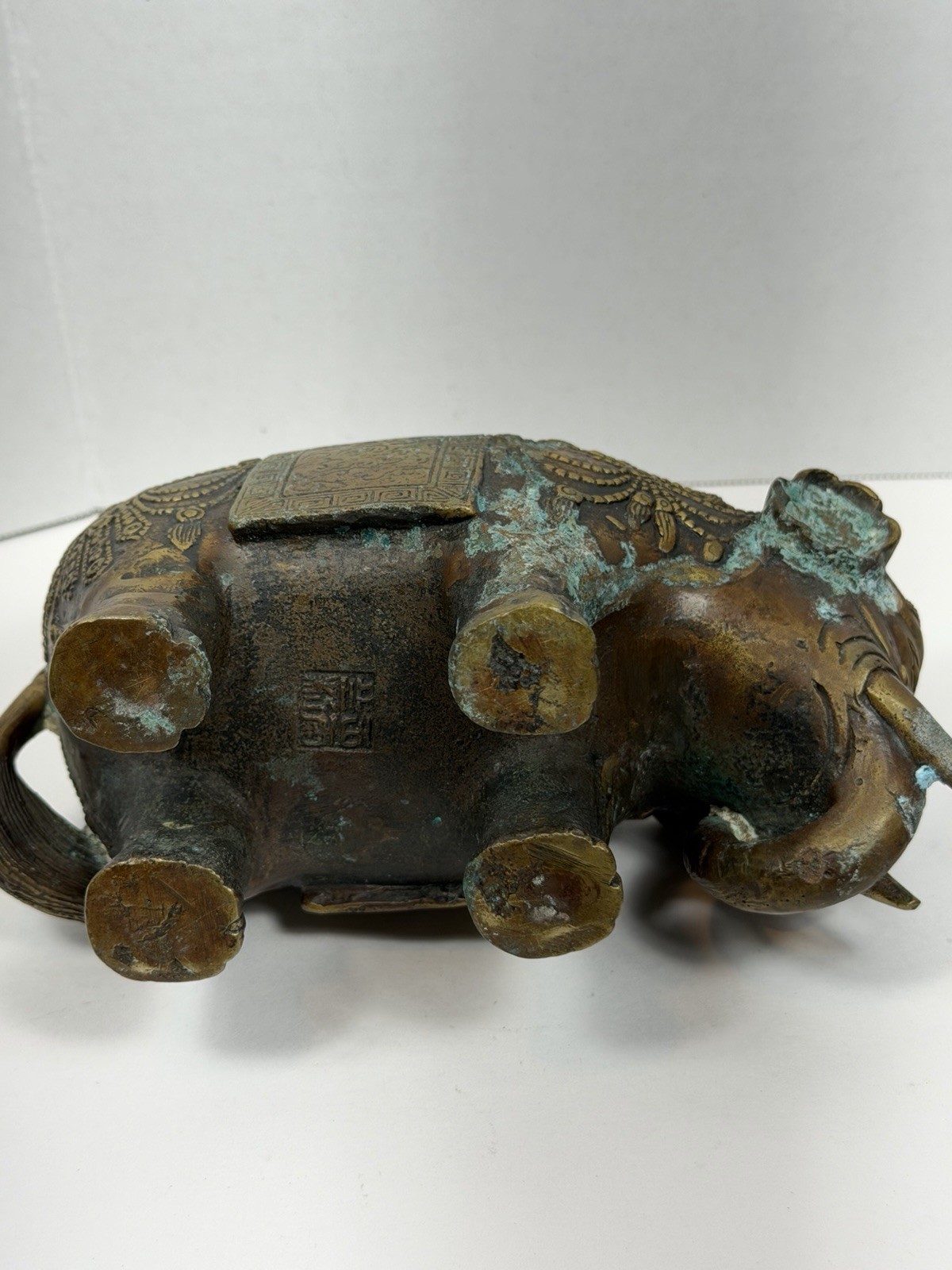 Vintage Chinese Bronze Elephant Censer Incense Burner Vase 7.5” Tall Heavy