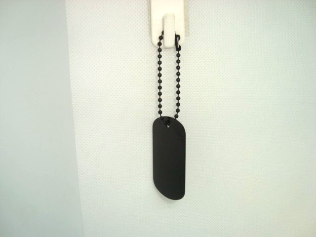 #1 Military Style Flat Edge Dog Tag Dark BLACK Aluminum + 4 1/2"in. Black Chain