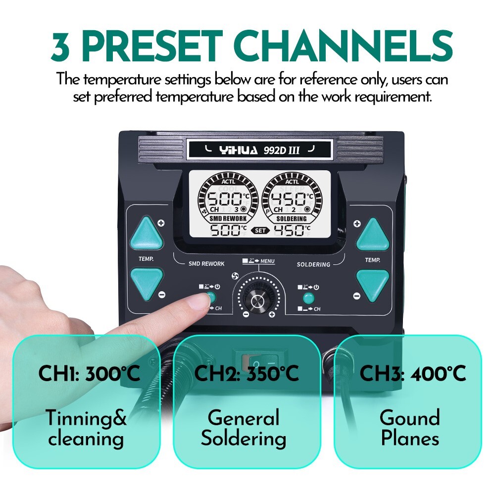 YIHUA 992D-III Precision Rework Station 1220W Hot Air Gun Microscope Soldering