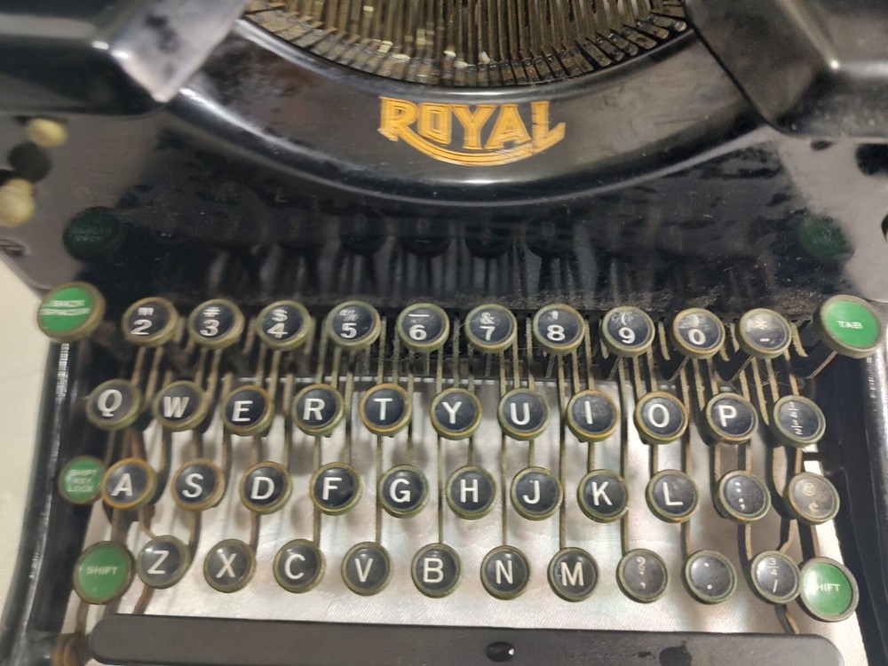Antique Royal Typewriter with Dual Beveled Glass Sides 1900s w Adding Machine