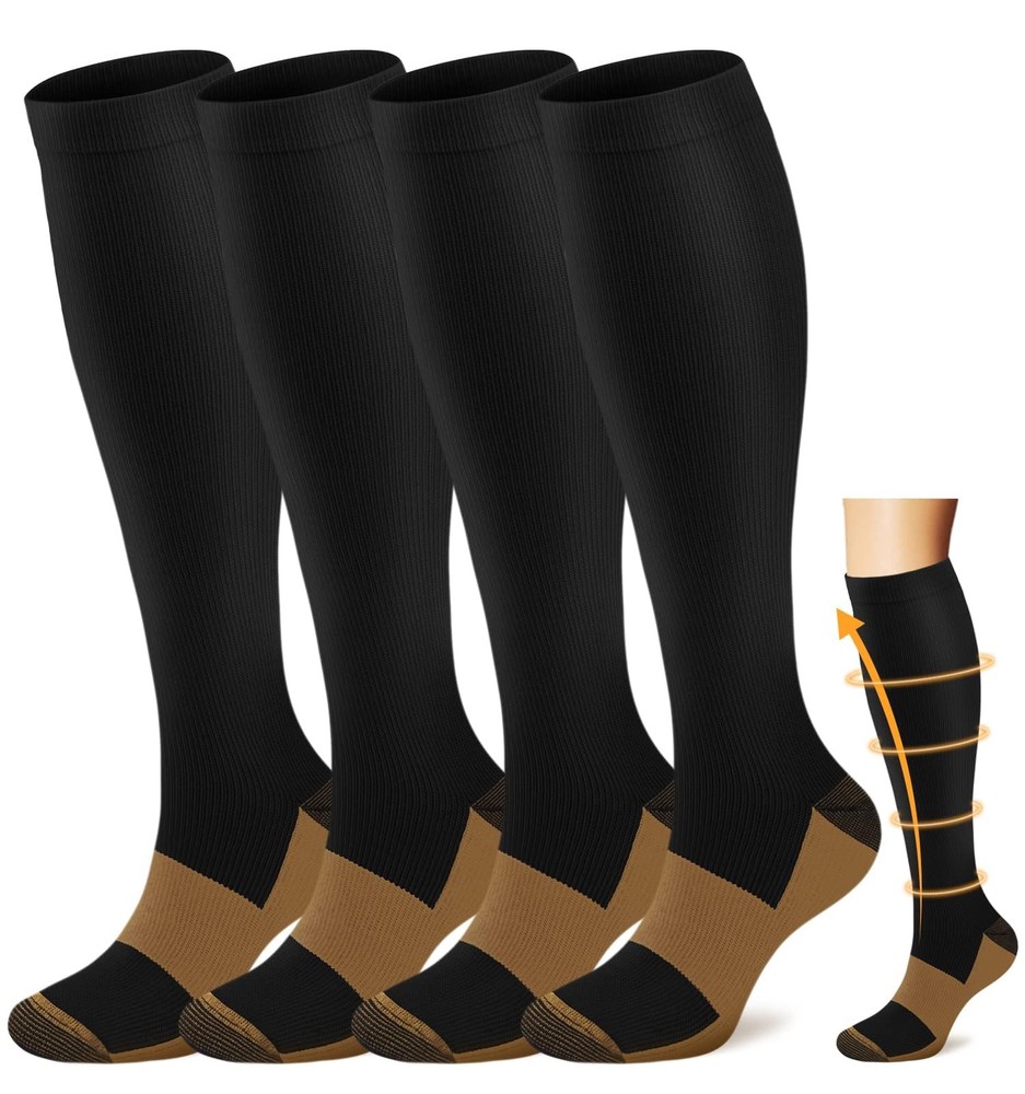 ACTINPUT Copper Compression Socks Men Women Small-Medium, A1 - Black