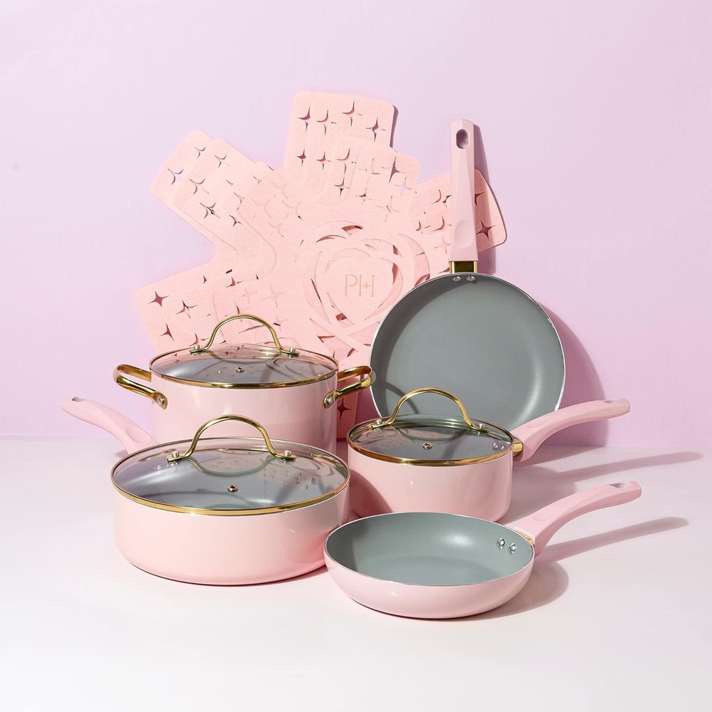 Paris Hilton Epic Nonstick Pots and Pans Set, Multi-layer Nonstick Coating