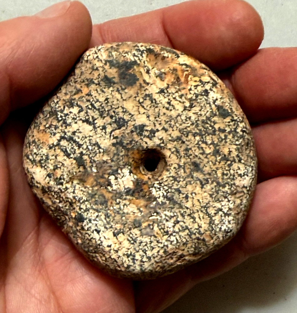 Large Neolithic African Flat Disk Bead, 2-1/4" dia, Diorite, Good Condition