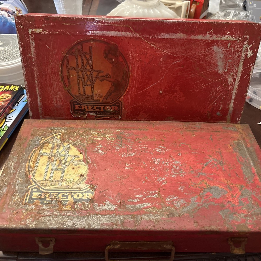 vintage erector set metal box