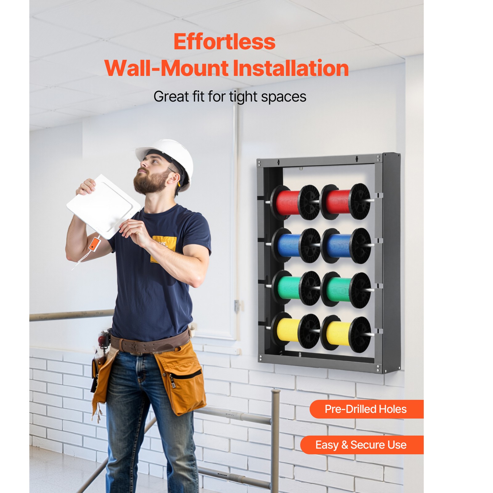 Wire Spool Rack 4 Adjustable Rods Spool Holder Wall Mounted 150 lbs Capacity