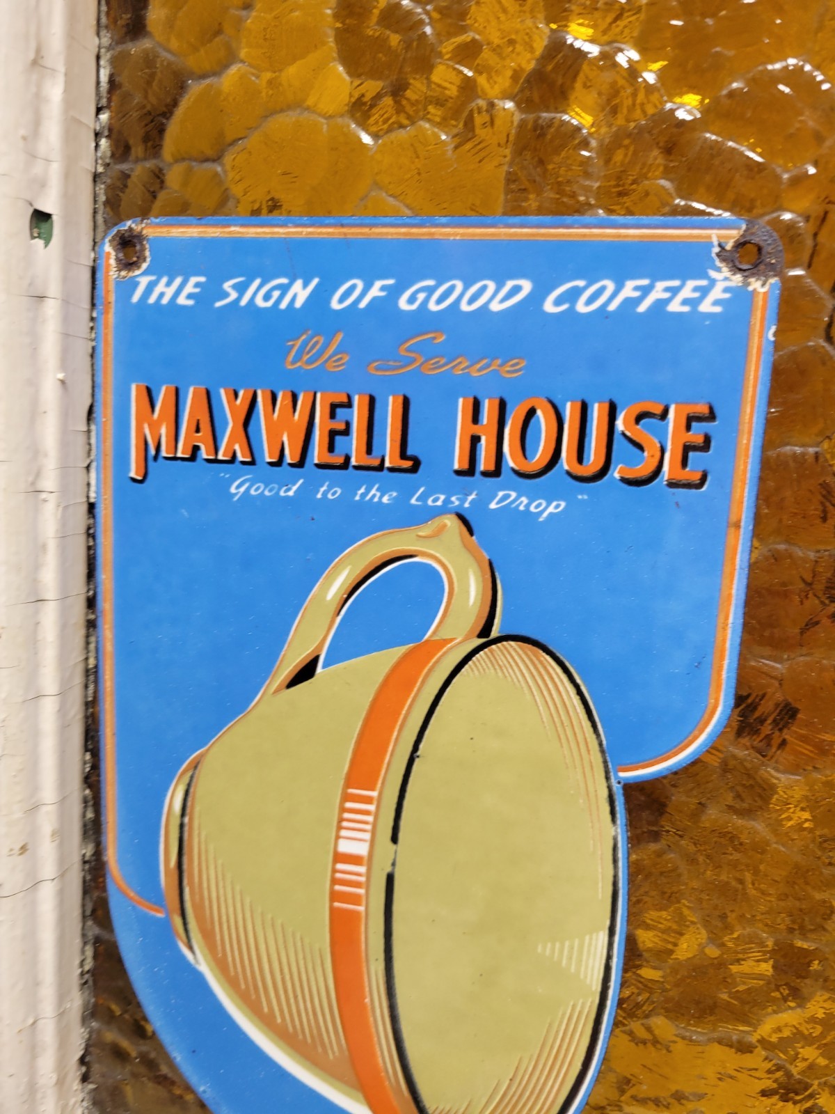 VINTAGE MAXWELL HOUSE PORCELAIN SIGN OLD HOT COFFEE TEA CAFE RESTAURANT BEVERAGE