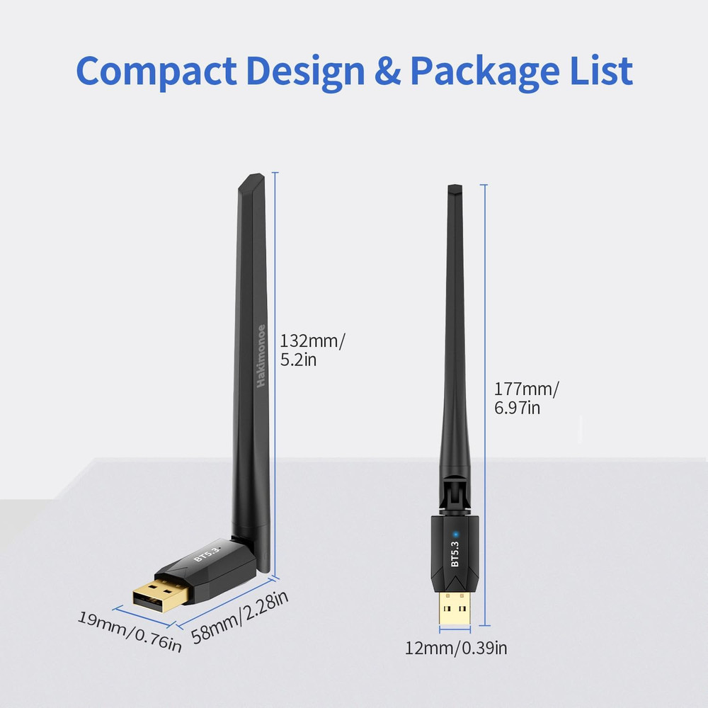Long Range USB Bluetooth 5.3 Adapter for PC, Wireless Dongle Enhanced Antenna fo