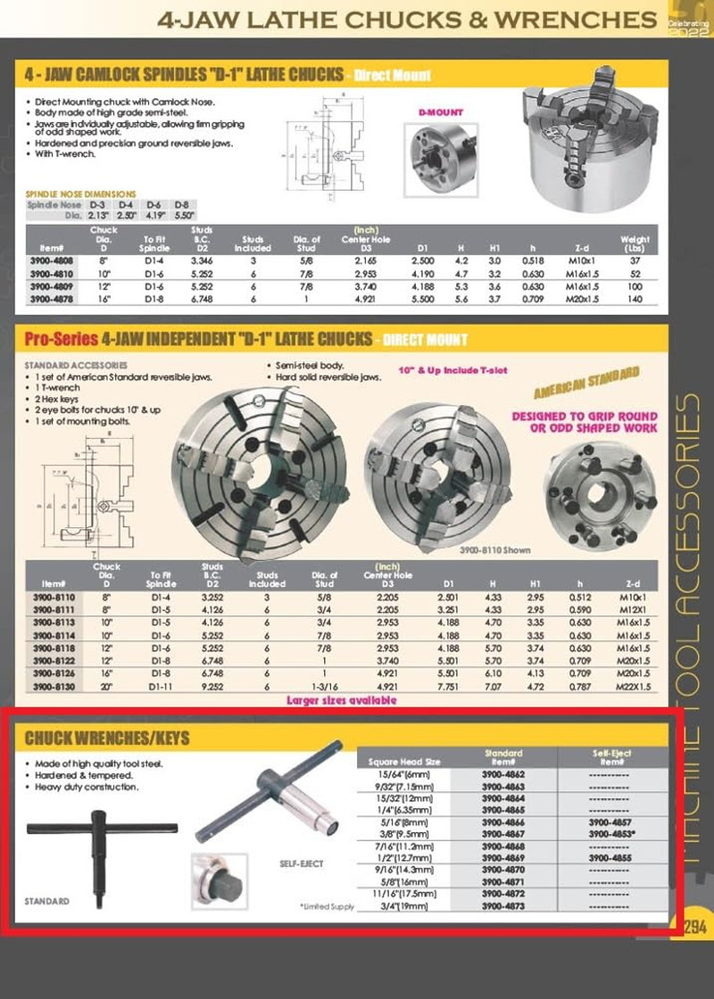 Lathe Chuck Wrench 5/16 In Square Head Standard Tool Steel