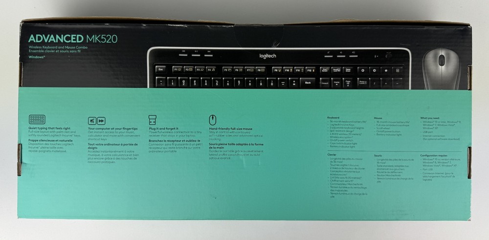 Logitech MK520 Wireless Keyboard & Mouse Combo PC MAC Secure 2.4GHz Connectivity