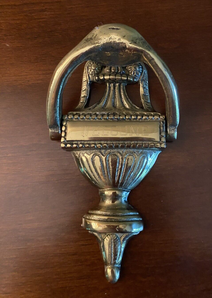 Solid Brass Cast Door Knocker 7.5” Engraved Welcome