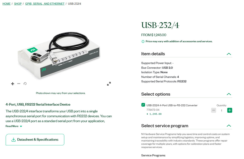 National Instruments USB-RS232/4