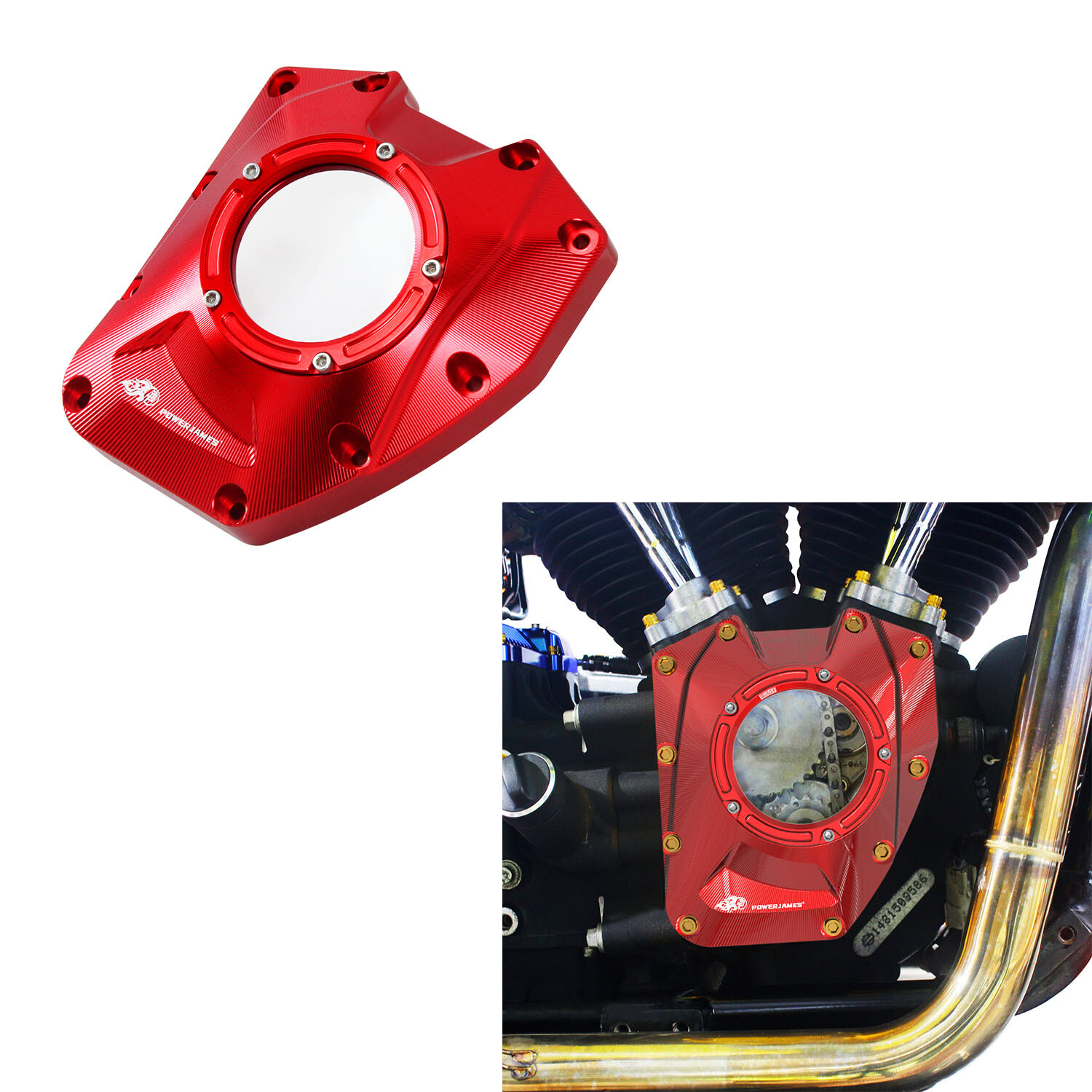 Red Transparent Camshaft Cover for Harley 01-17 Softail Dyna, 01-16 Touring FLH