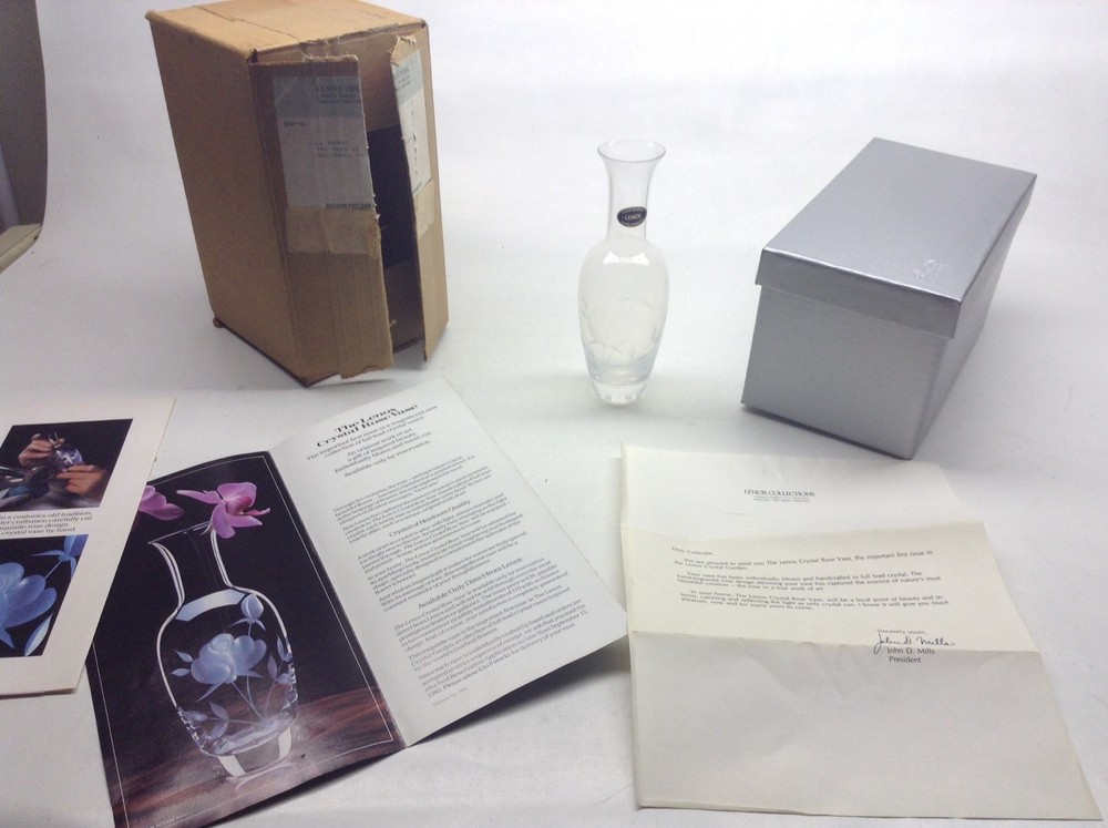 Lenox Crystal Rose Vase Original Box And Paperwork