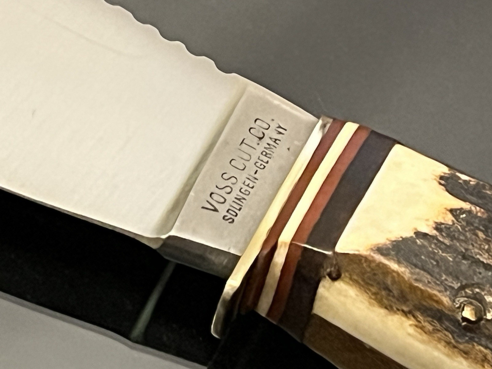 VINTAGE VOSS CUT. CO.GERMANY THICK STAG HUNTING KNIFE SKINNER BLADE 8-1/4” MINT