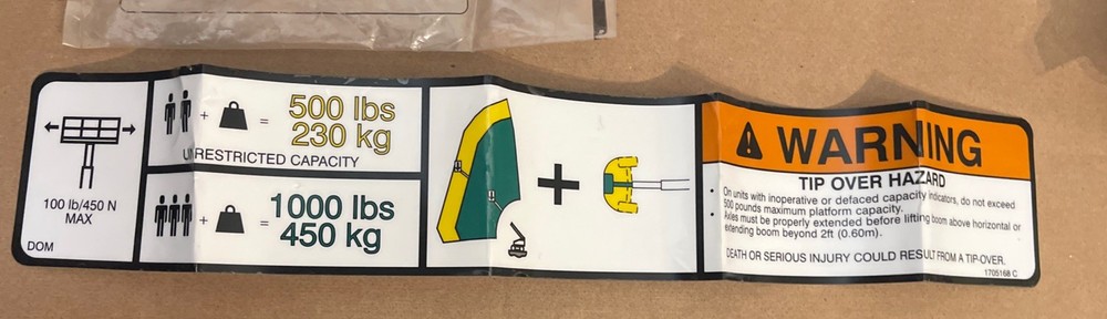 OEM JLG PLF CAPACITY 1200/1350 DECAL 1705168
