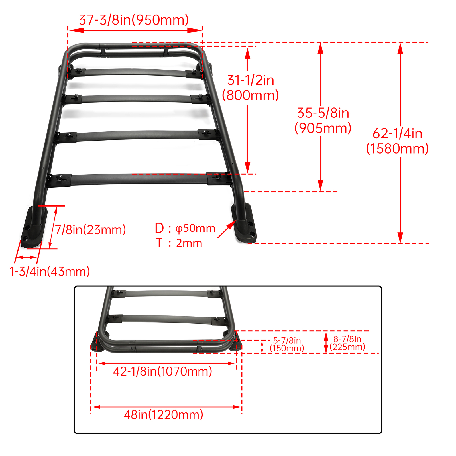Roof Rack Free Extra Cross Bar Basket For Toyota 4Runner TRD PRO Style 2010-2024