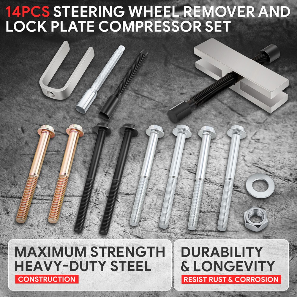 Steering Wheel Lock Plate Puller Compressor Remover Tool 14 Pcs w/ Portable Case