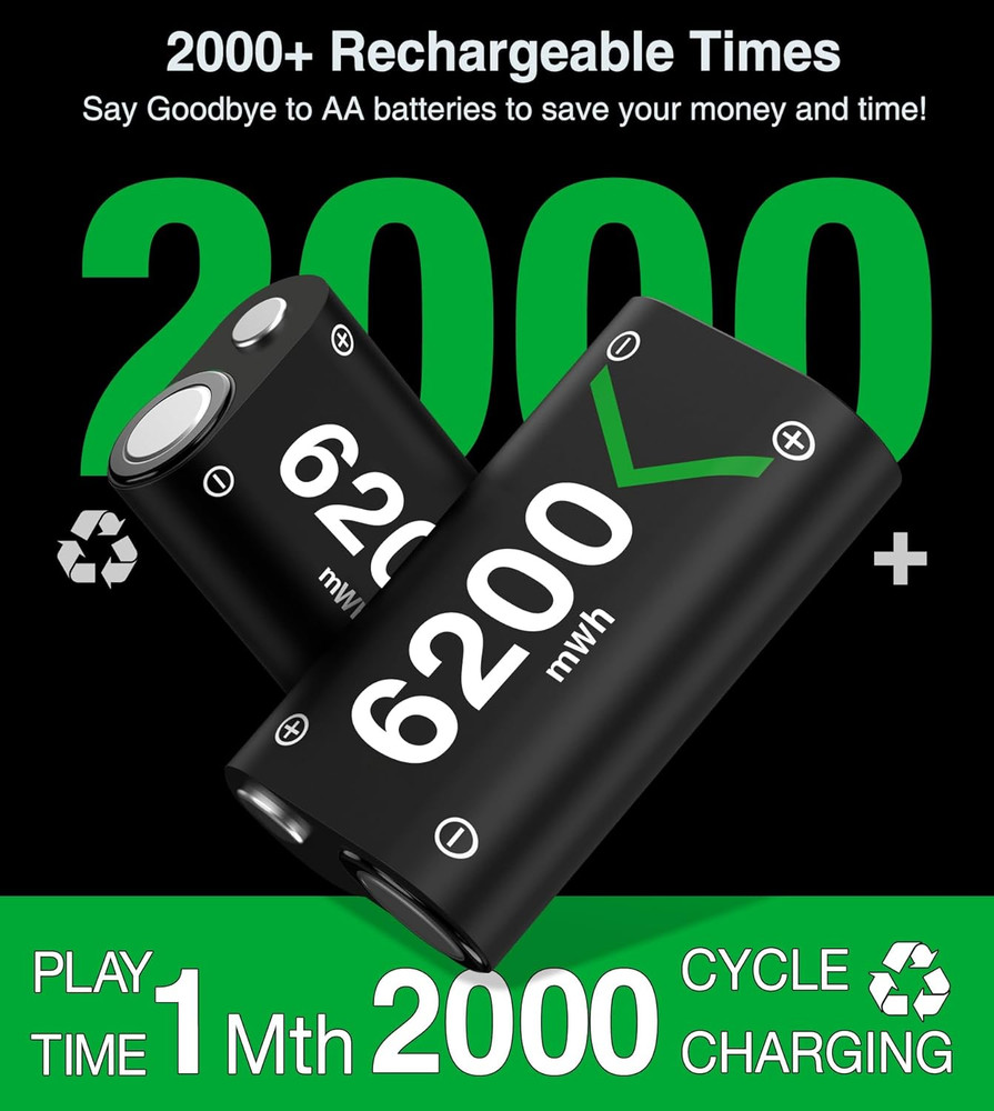 for Xbox Controller Battery Pack, 2X6200Mwh Rechargeable Battery Pack For