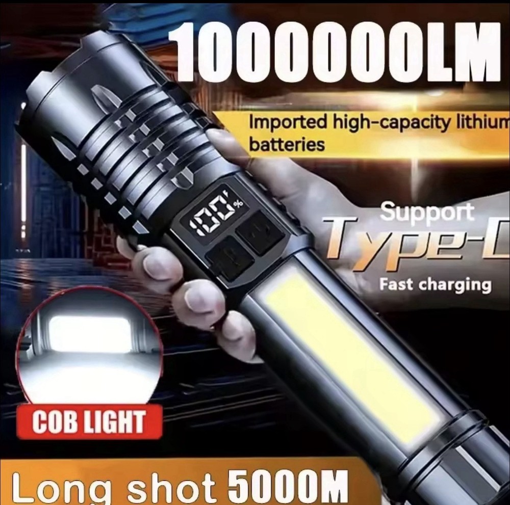1000000 Lumens Super-Bright LED Tactical Flashlight Rechargeable COB Work Light