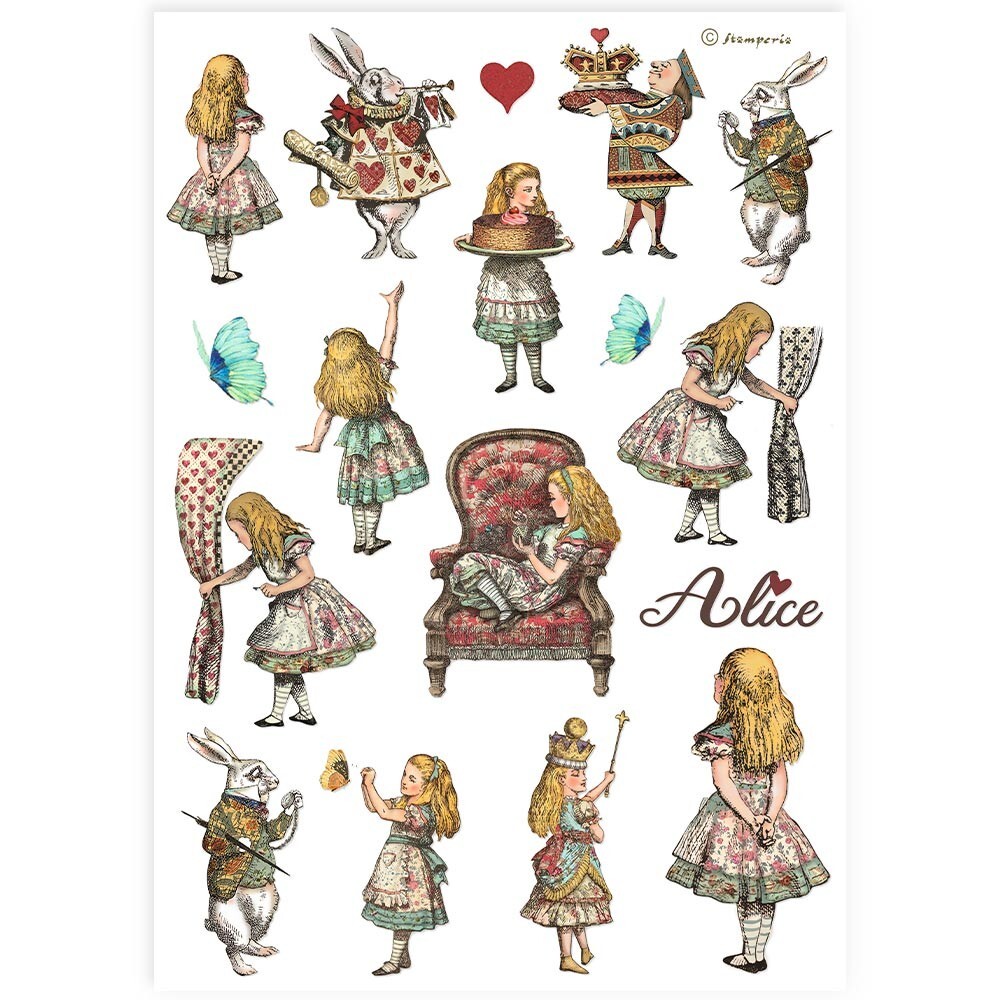Stamperia A4 RICE PAPER - ALICE ELEMENTS, Decoupage