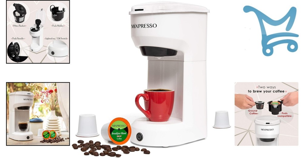 2-in-1 Coffee Maker Single Serve Compact Machine for Pods Ground Coffee