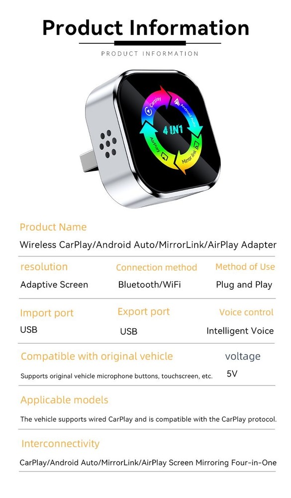 Wireless CarPlay Adapter for Apple iPhone & Android Auto USB Adapter Plug & Play