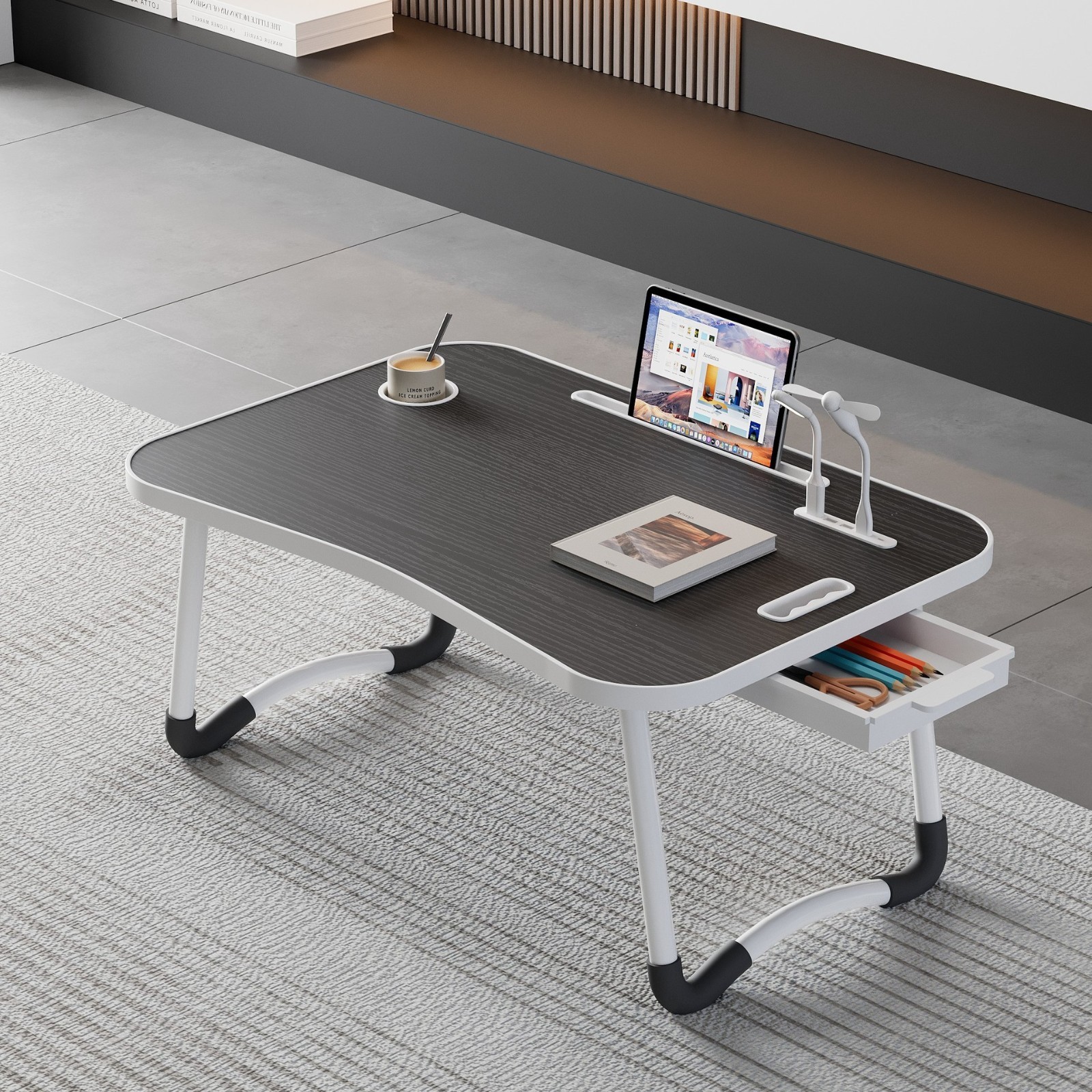 Laptop Tray Lap Desk Stand Foldable Bed Table Notebook Tray Cup Slot Adjustable