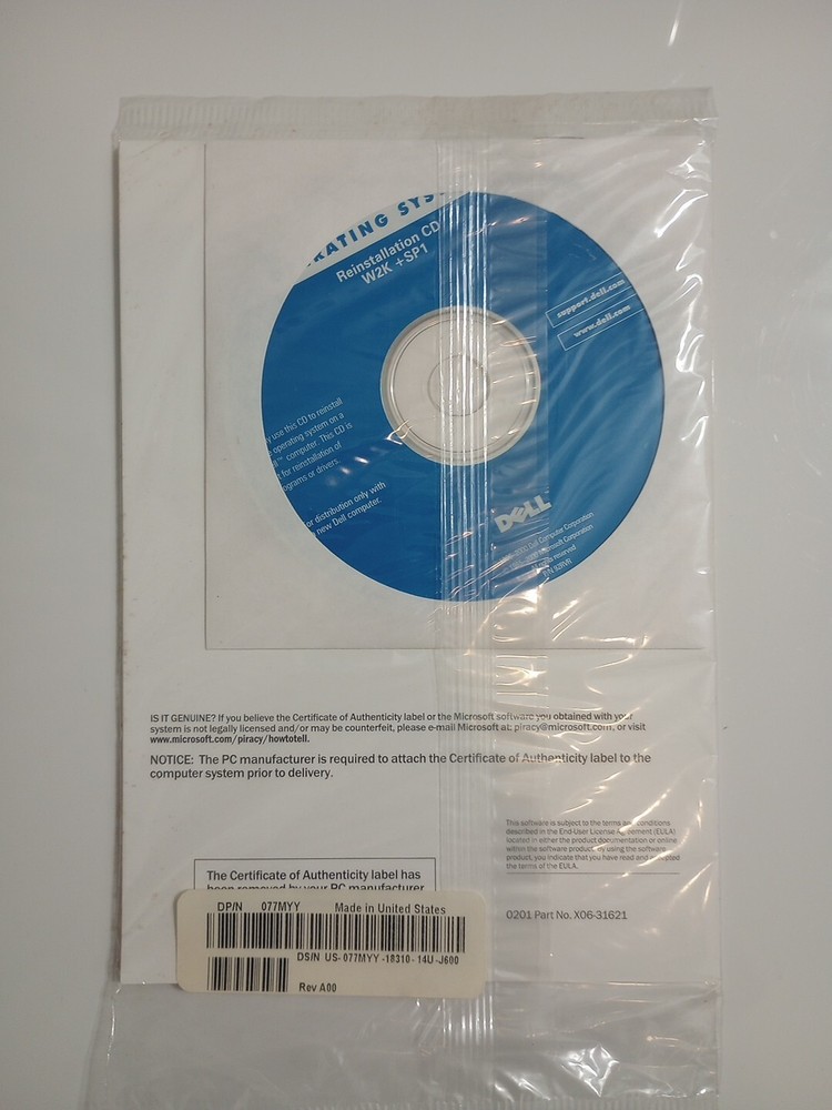 Dell Microsoft Windows 2000 Professional Reinstallation CD W2K+SP1 Sealed