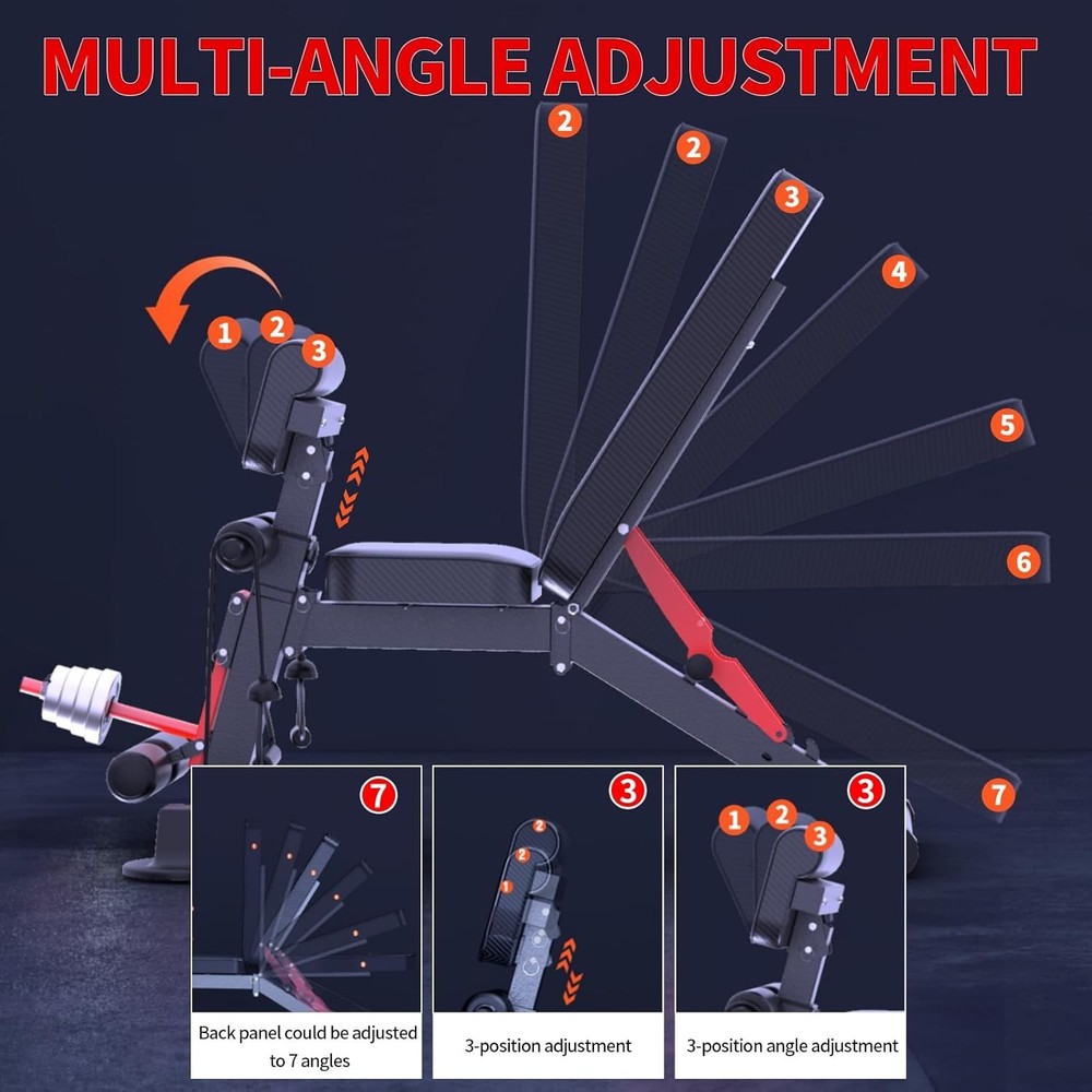 Versatile Adjustable Bench for Home Gym - 600lbs Capacity, Foldable Convenience