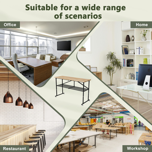 Foldable solid wood workbench with casters and adjustable height