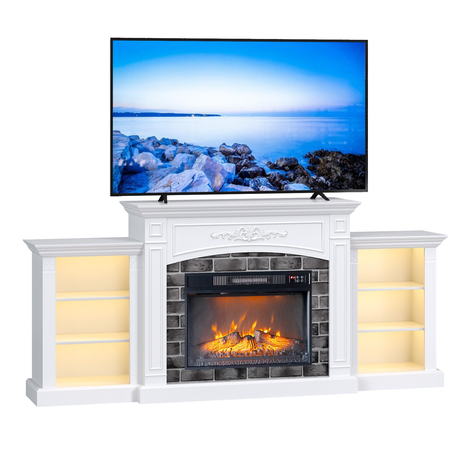 80" Electric Fireplace TV Stand w/ Realistic Flame Effect and Heating for 80" TV
