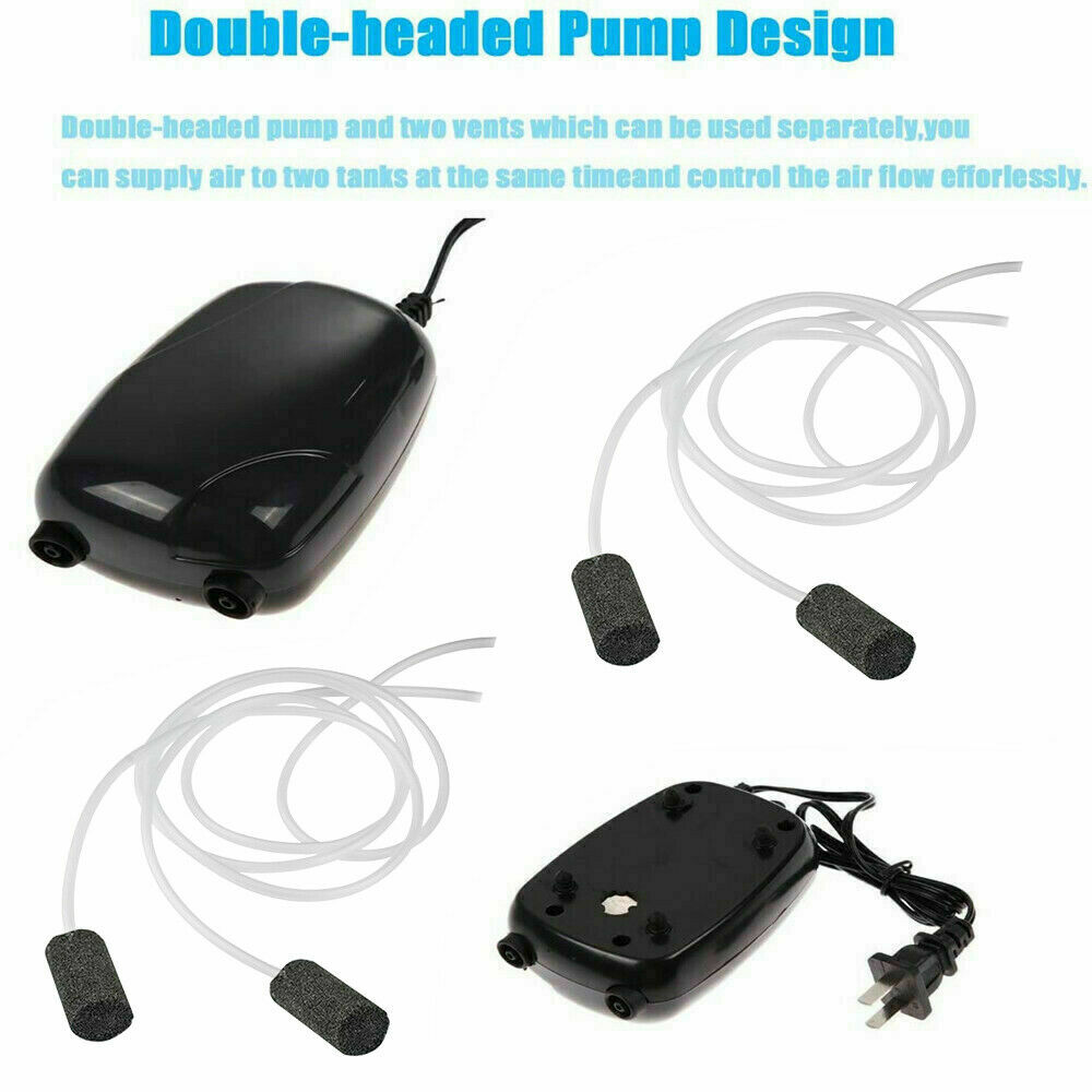 Silent Air Pump Aquarium Fish Tank Pumps Hydroponic Oxygen 2 Outlets Bubble Tube