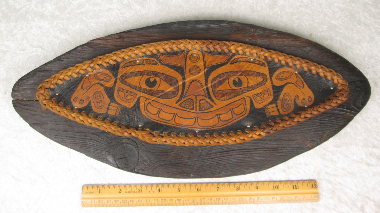 Tlingit Haida Sea Monster Painted Leather on Board 19 inch Long 8-1/2 Tall