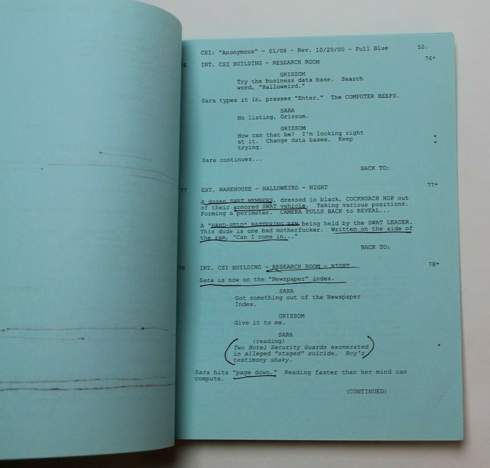 CSI: CRIME SCENE INVESTIGATION / Anthony E. Zuiker, 2000 TV Script "Anonymous"