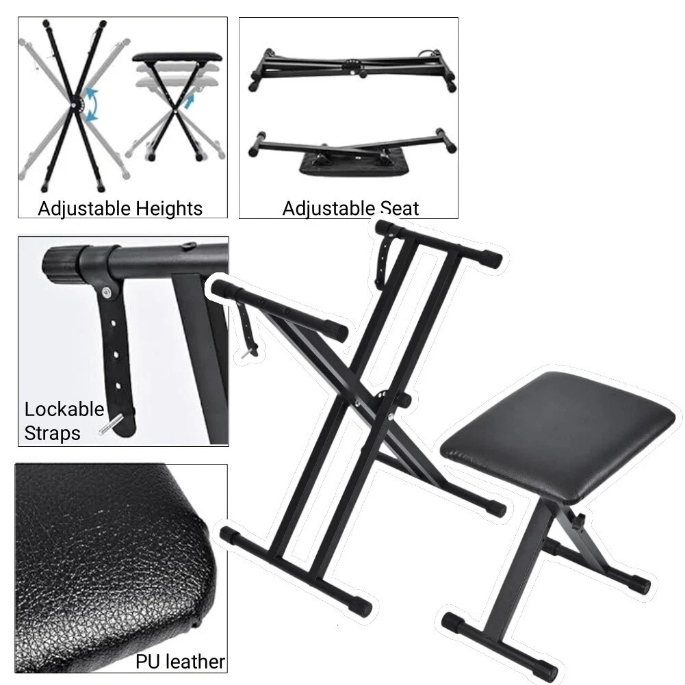Heavy Duty Keyboard Stand and Bench Double-X Style Adjustable Height