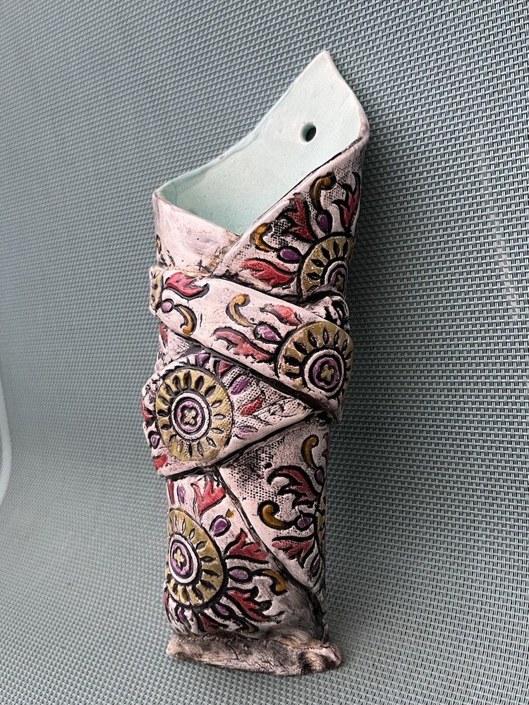 Handcrafted Studio Art Pottery Wall Pocket Vase Signed