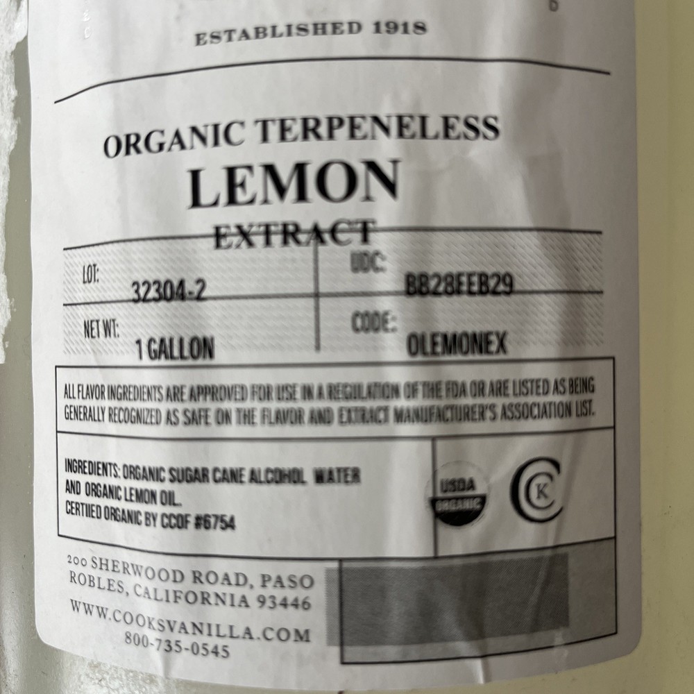 Lemon Extract ( Organic Terpeneless ) 1 GALLON