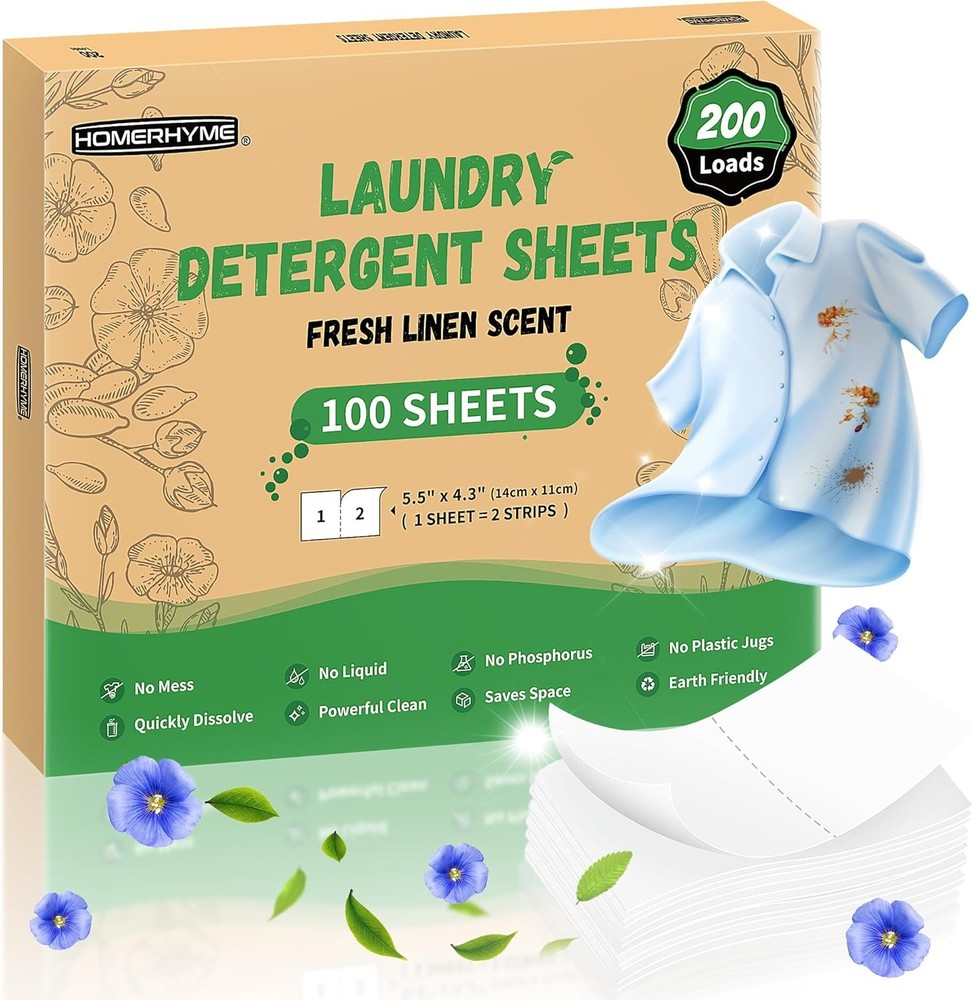 Laundry Deternt Sheets - 200 Loads Unscented Travel Laundry Deternt,