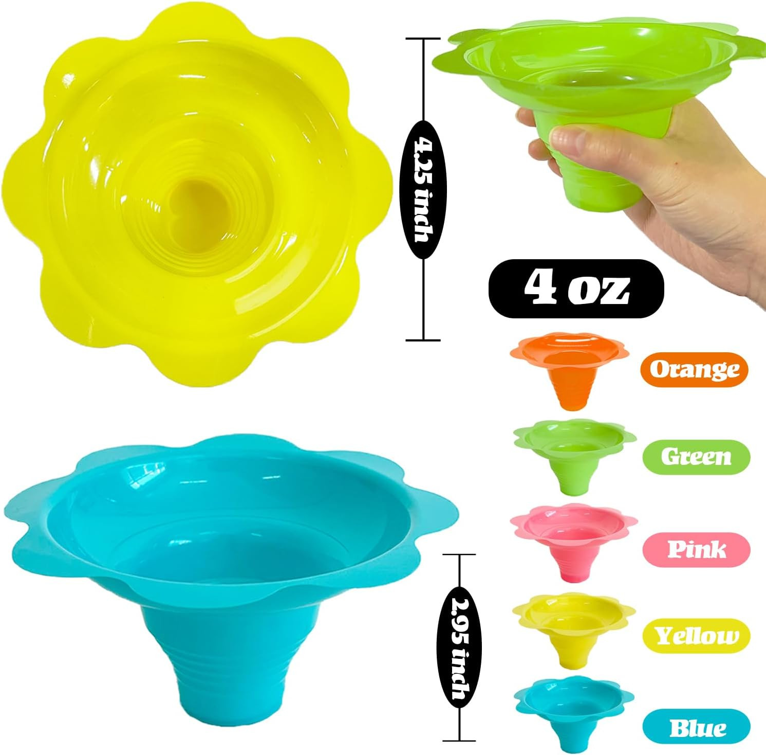 100 PCS Snow Cone Cups,Flower Shaped Shaved Ice Cups,4 OZ Plastic Snow Cone Bowl