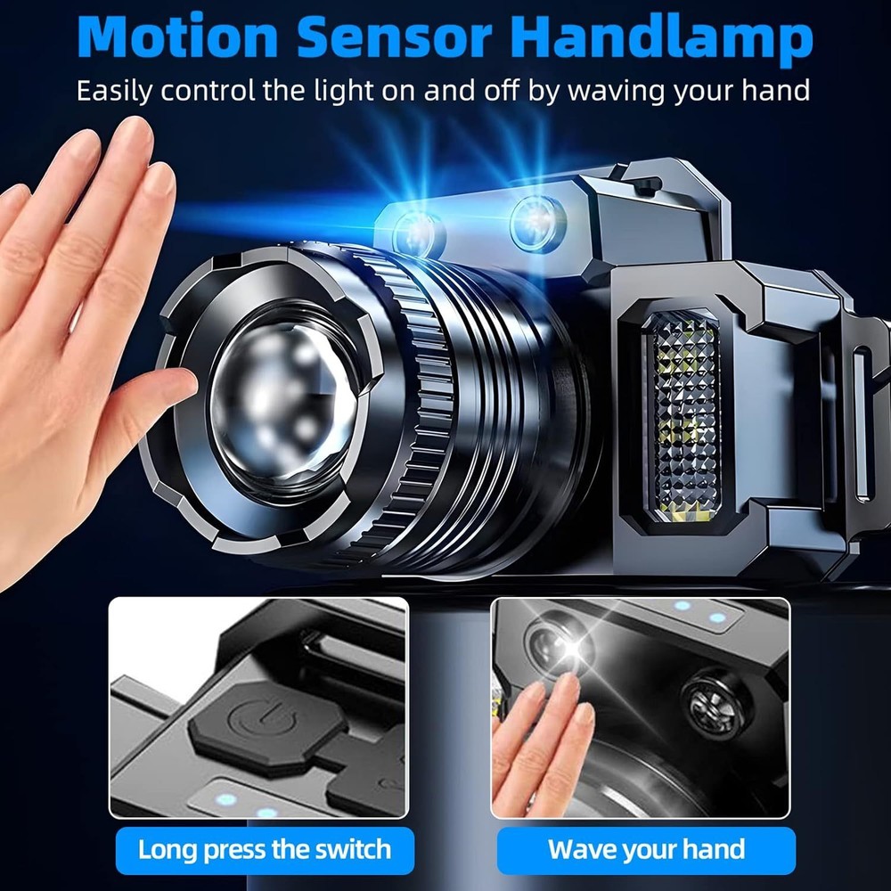 Super Bright Induction Headlamp Rechargeable Headlight Head Torch Work Flashligh