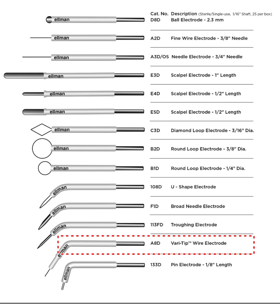 Ellman A8D Twenty-Five (25) Vari-Tip Wire Electrode Single-Use Disposable