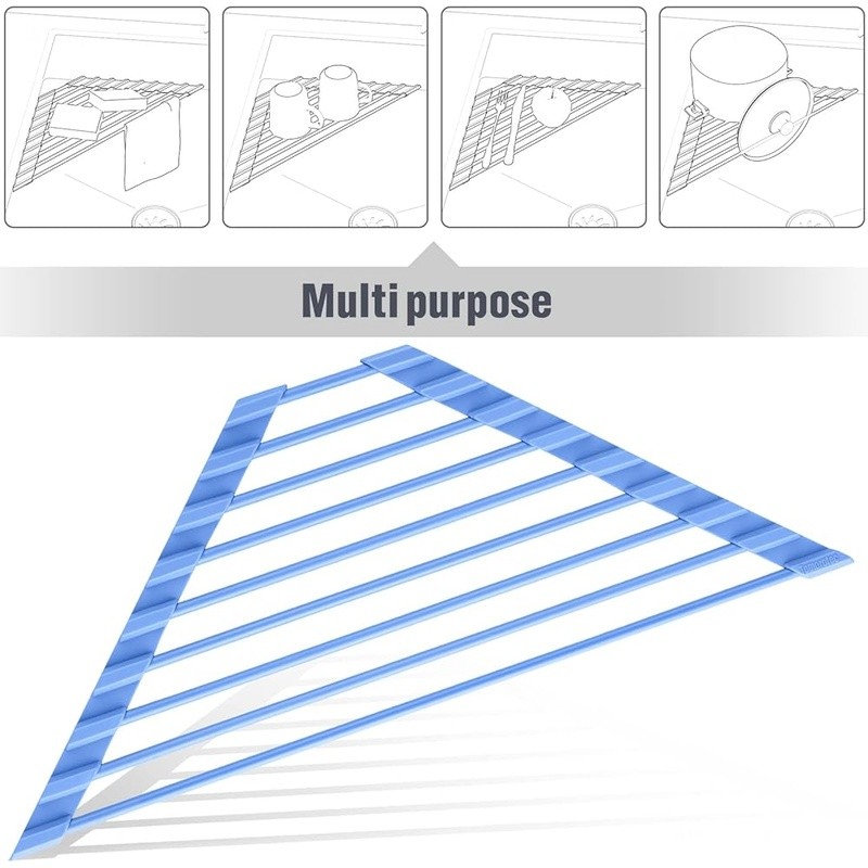 Triangular Roll-Up Dish Drying Rack Space Saving Kitchen Organizer Heat Safe New